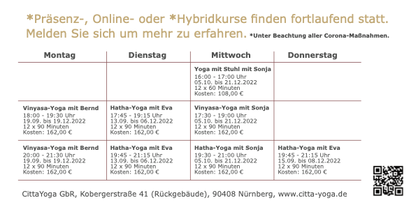 Kursplan Yoga in Nürnberg